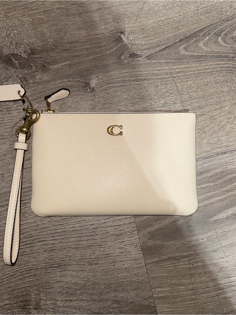 Coach Chalk Pebbled Leather Wristlet with Gold Hardware